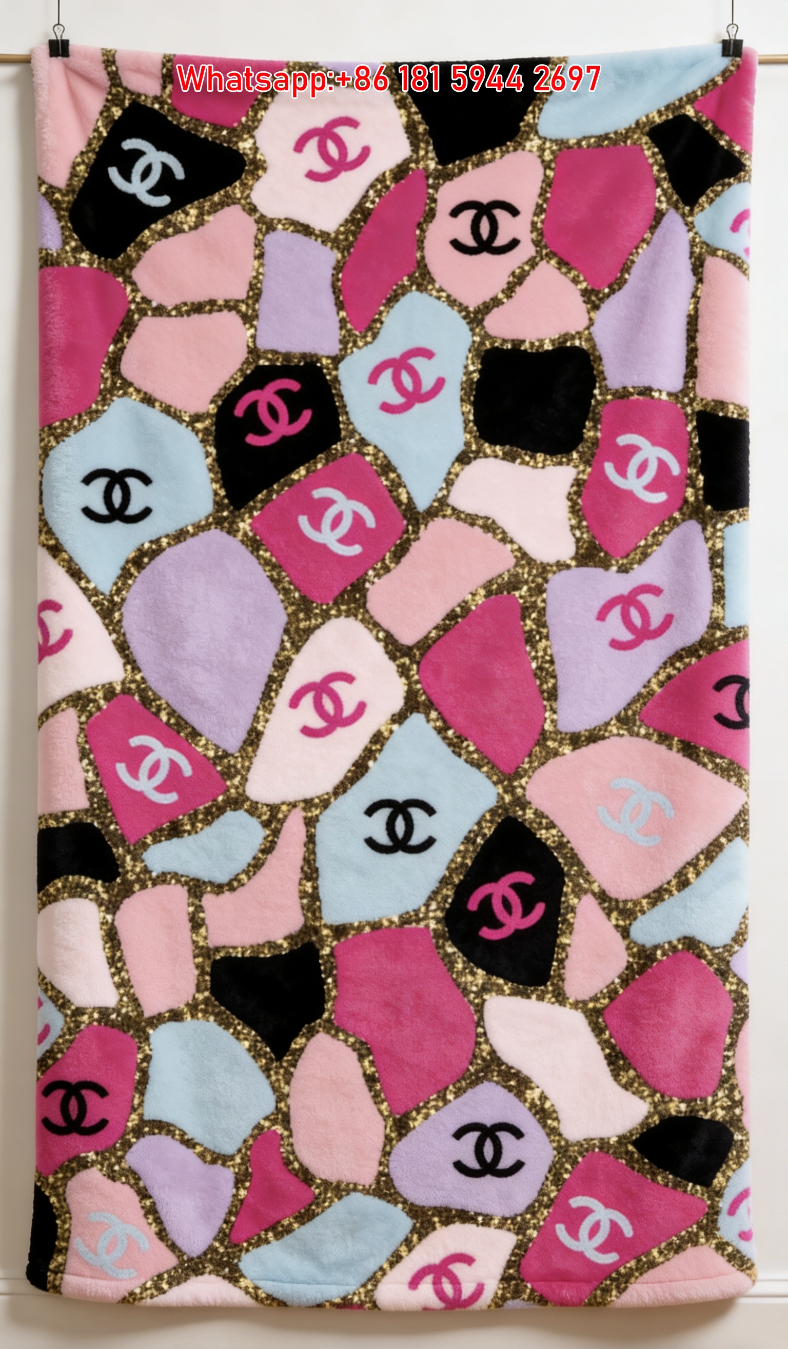 Chanel Glitter CC Logo Pink Flannel Throw Blanket IMG_7141